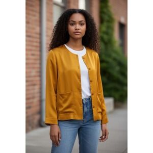 EILEEN FISHER minimalist Cupro Lagen Look Jacket XXS NWT Silk Snaps Long Sleeve